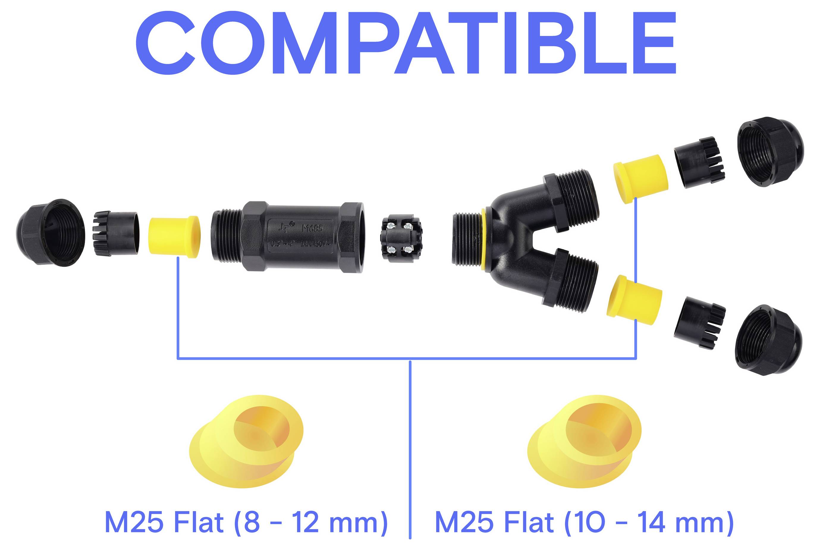 TRU COMPONENTS Y-Kabelverbinder IP68 wasserdicht, 3 Eingänge, Schraubkontakt 5polig, 0,5 - 4,0mm² TC-14745268 Schwarz Inhal