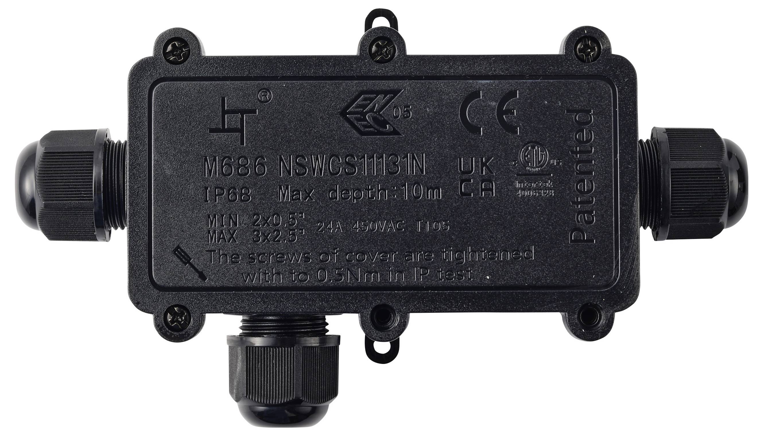 TRU COMPONENTS Abzeigdose IP68 wasserdicht 3 Eingänge, 0,5 - 2,5mm² TC-14745272 Schwarz Inhalt: 1St.