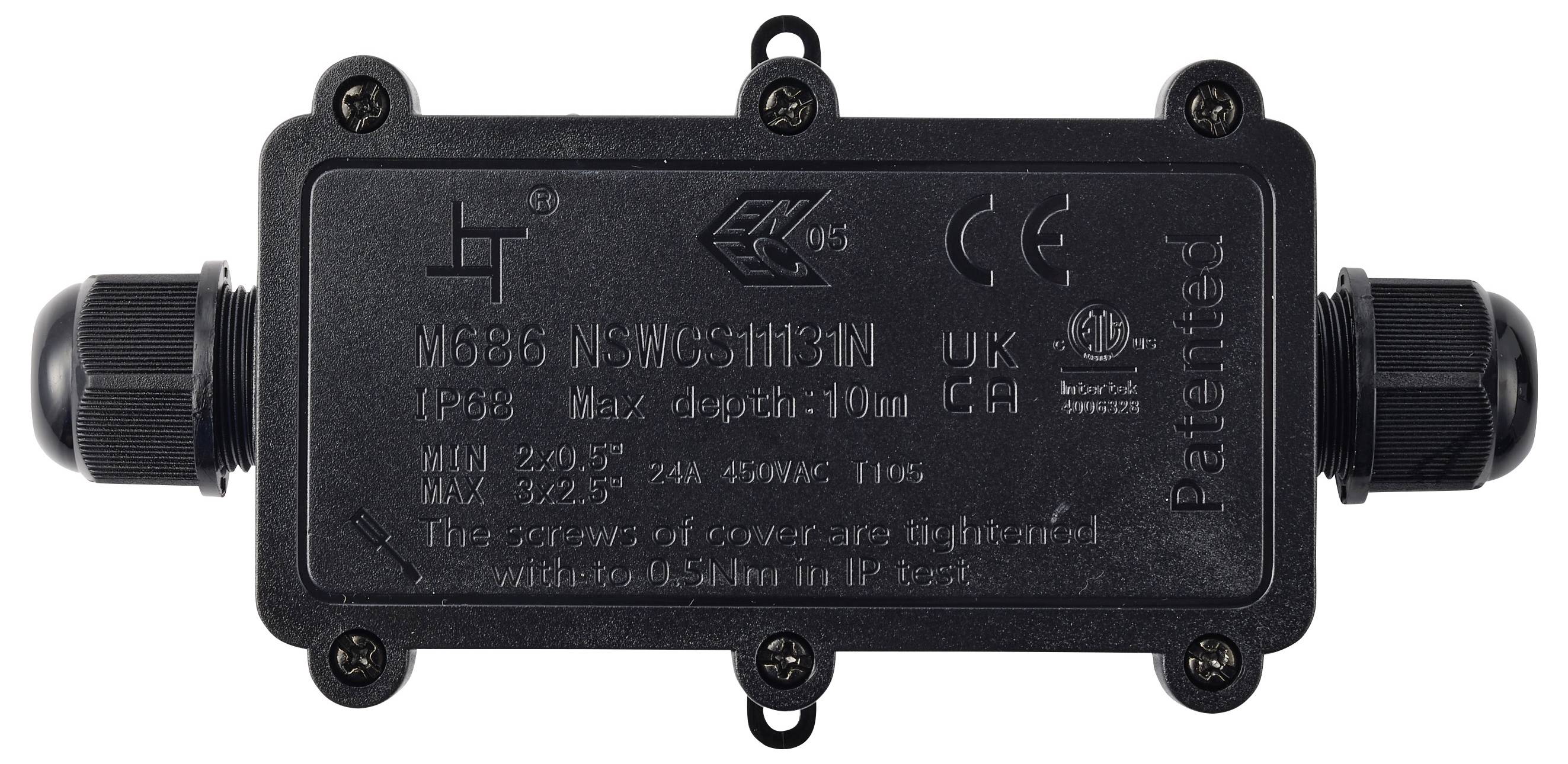 TRU COMPONENTS Abzeigdose IP68 wasserdicht, 2 Eingänge, 0,5 - 2,5mm² TC-14745276 Schwarz Inhalt: 1St.