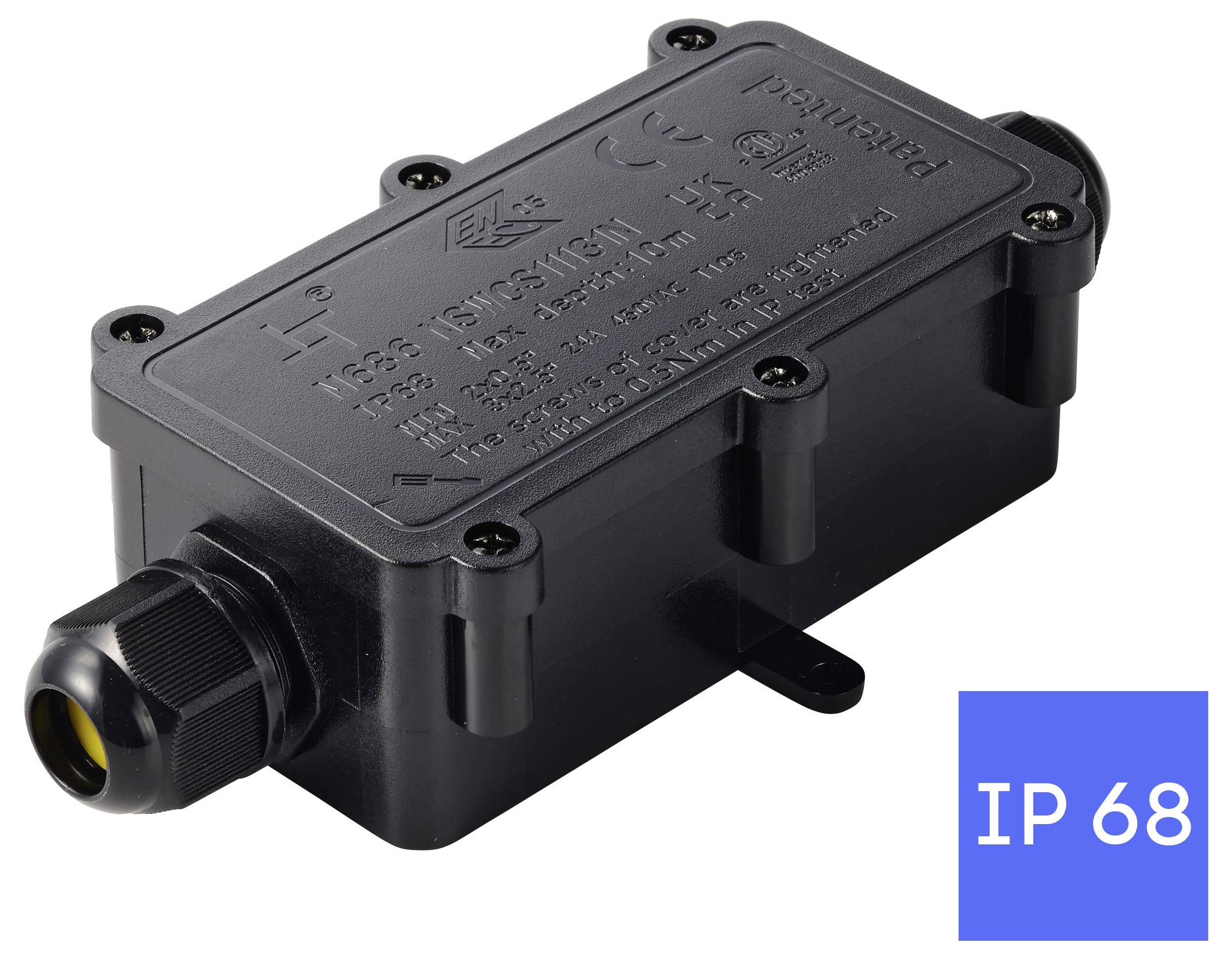 TRU COMPONENTS Abzeigdose IP68 wasserdicht, 2 Eingänge, 0,5 - 2,5mm² TC-14745276 Schwarz Inhalt: 1St.