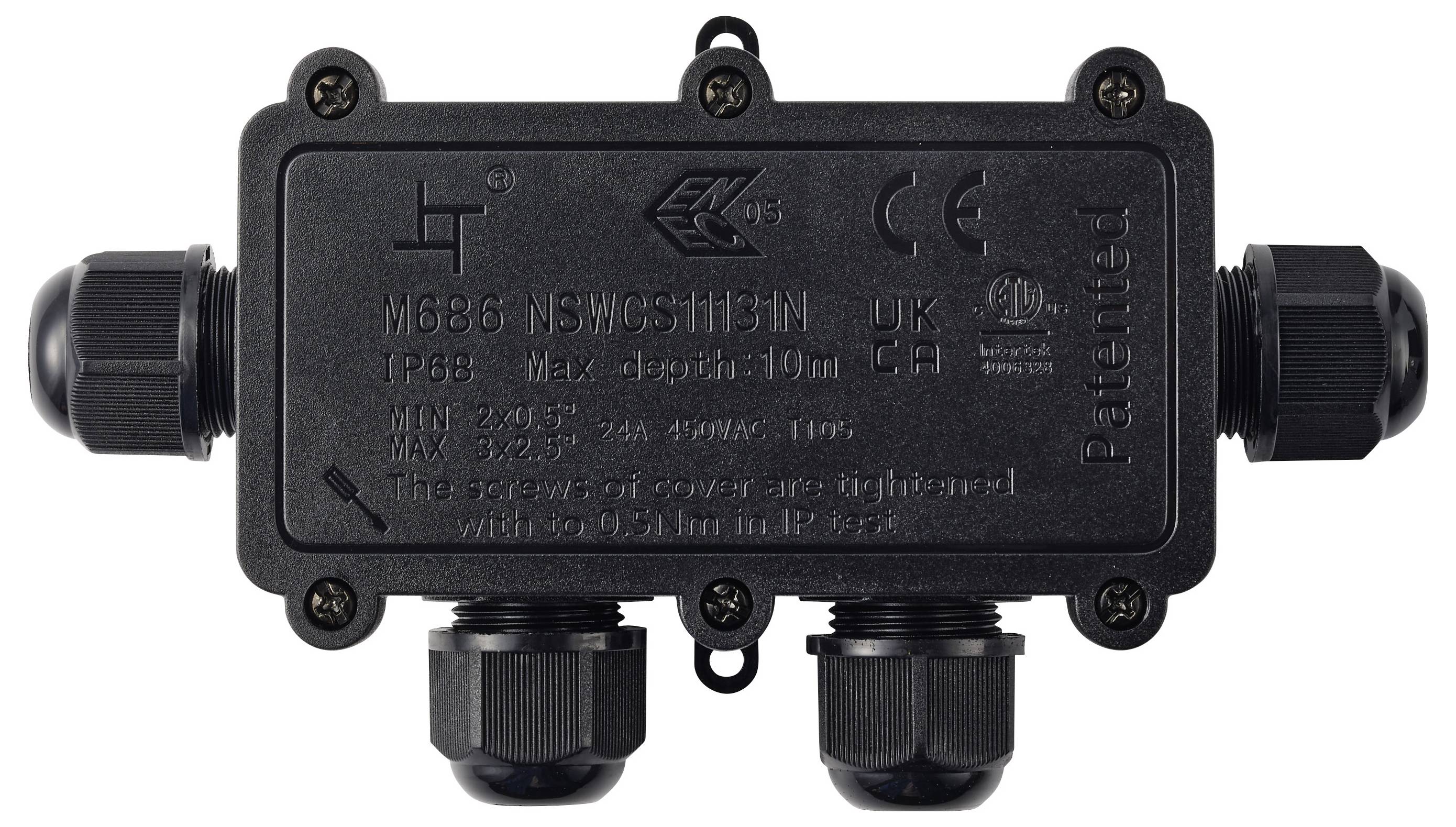 TRU COMPONENTS Abzeigdose IP68 wasserdicht, 4 Eingänge, 0,5 - 2,5mm² TC-14745280 Schwarz Inhalt: 1St.