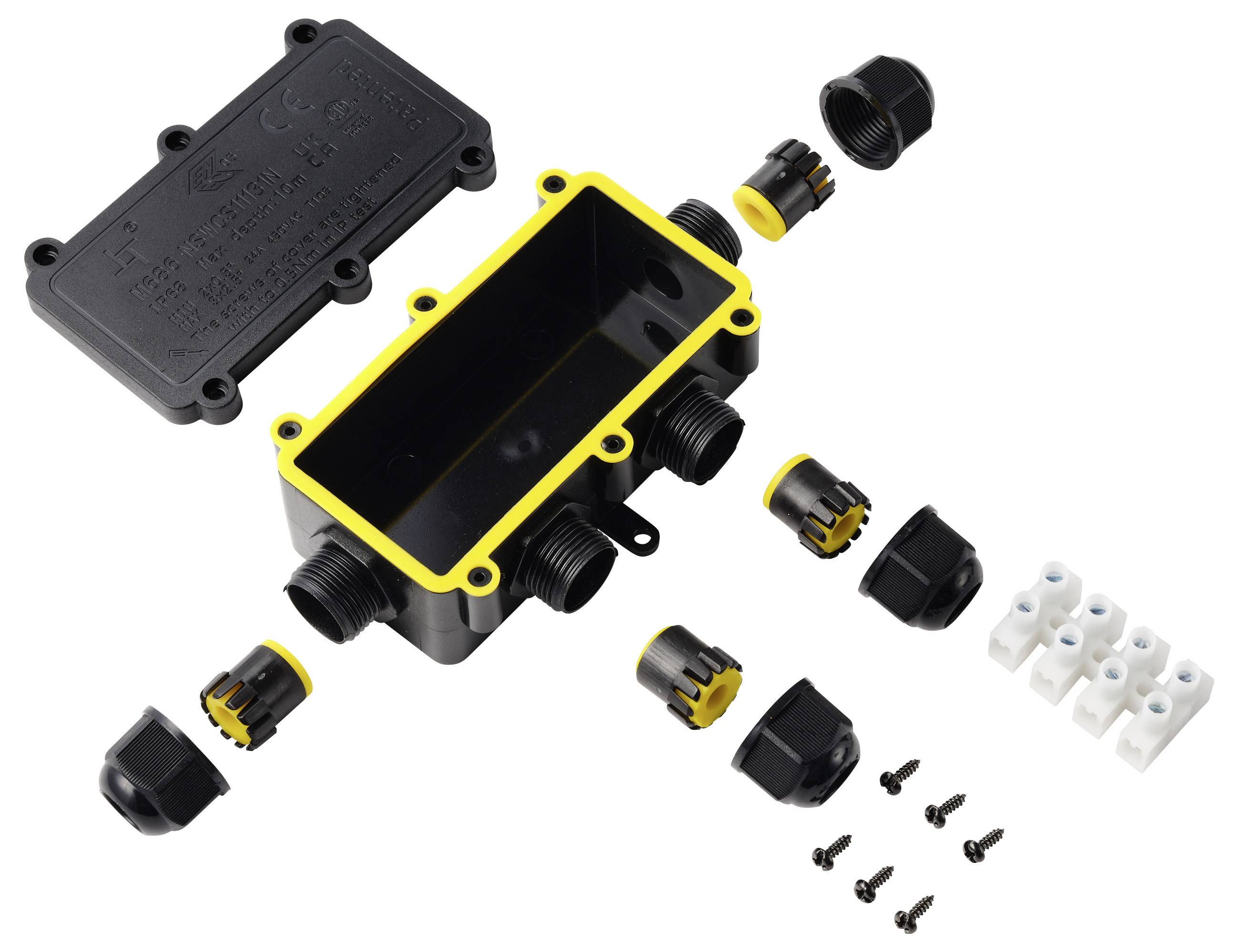 TRU COMPONENTS Abzeigdose IP68 wasserdicht, 4 Eingänge, 0,5 - 2,5mm² TC-14745280 Schwarz Inhalt: 1St.