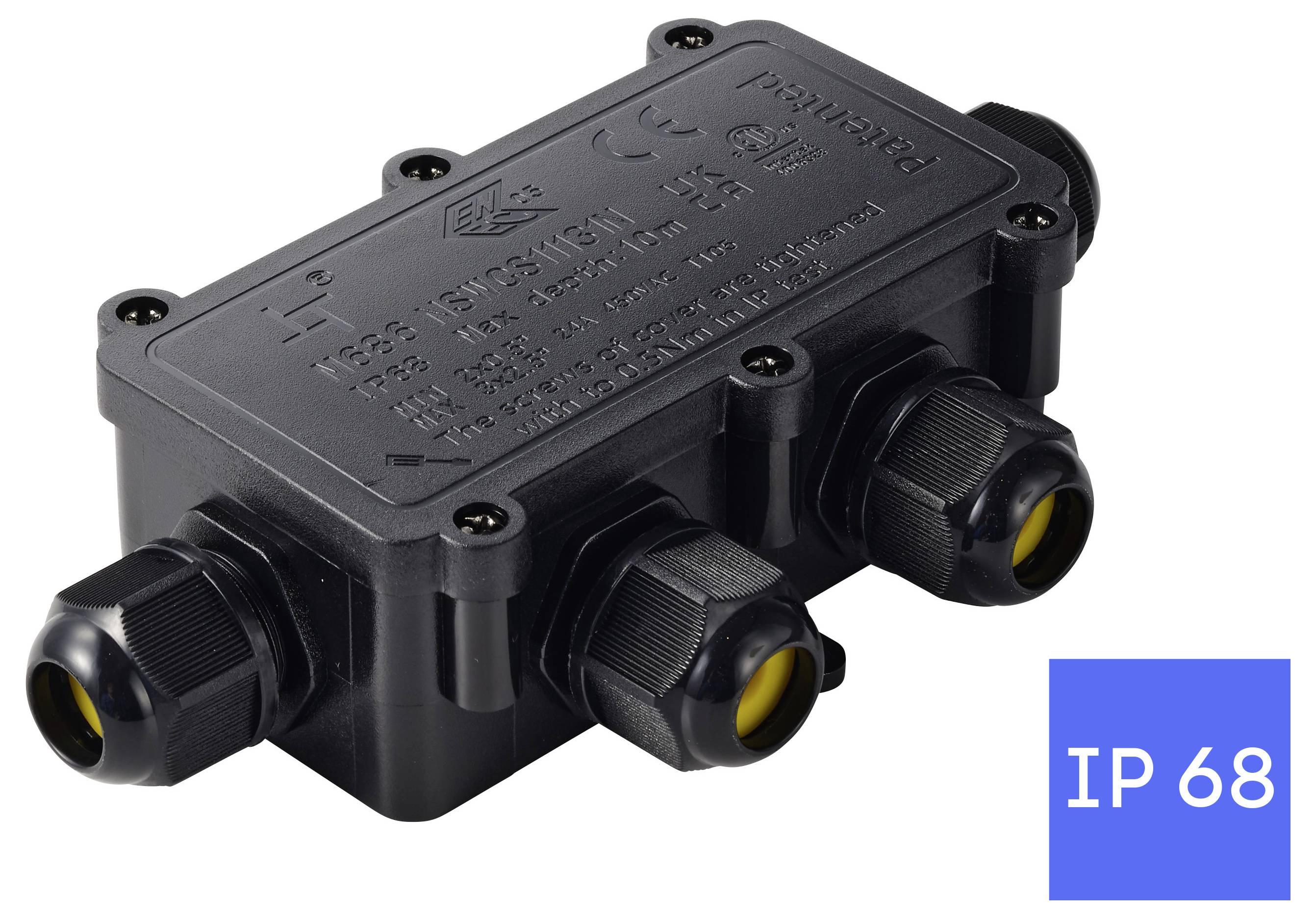 TRU COMPONENTS Abzeigdose IP68 wasserdicht, 4 Eingänge, 0,5 - 2,5mm² TC-14745280 Schwarz Inhalt: 1St.