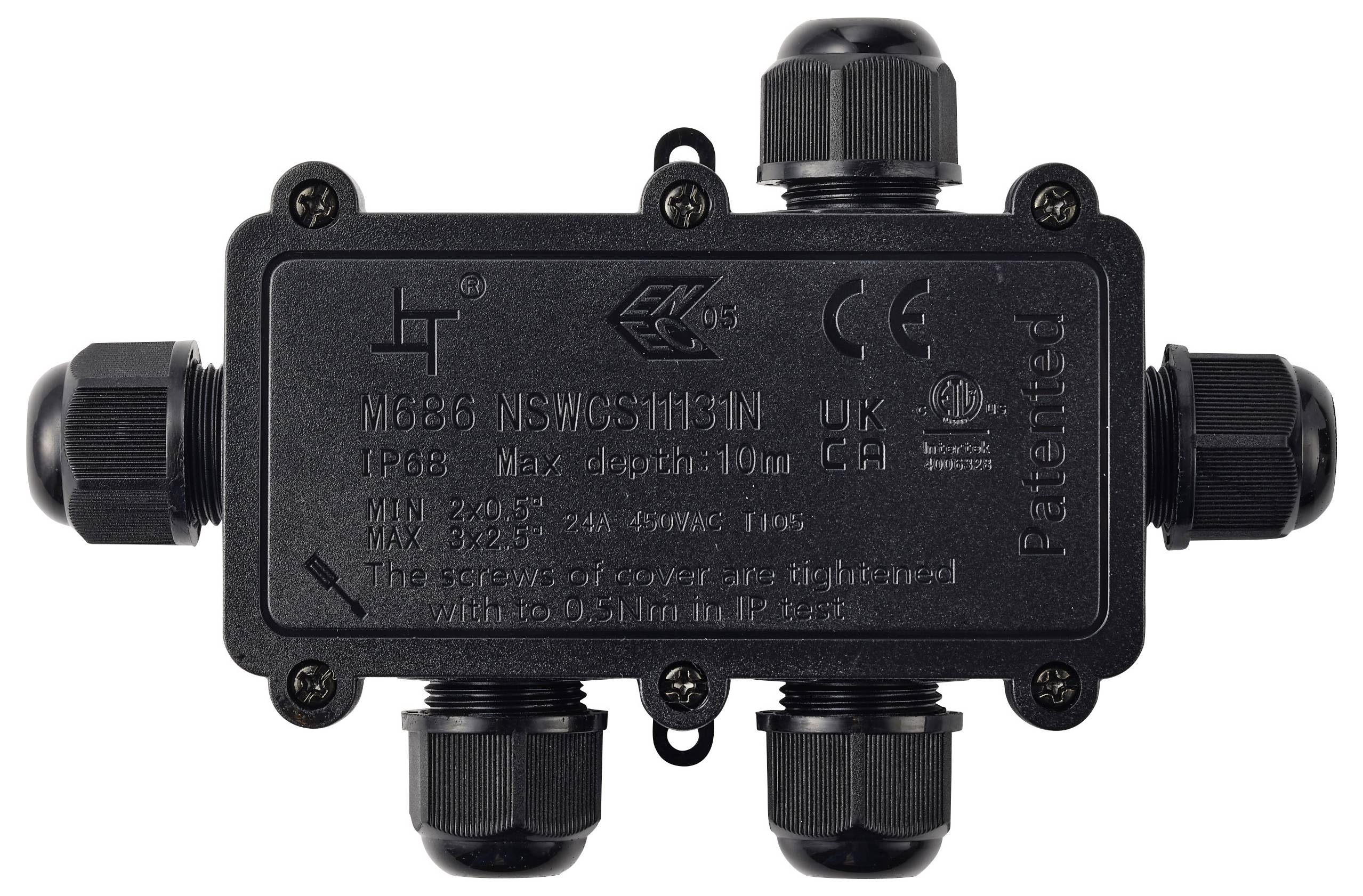 TRU COMPONENTS Abzeigdose IP68 wasserdicht, 5 Eingänge, 0,5 - 2,5mm² TC-14745284 Schwarz Inhalt: 1St.