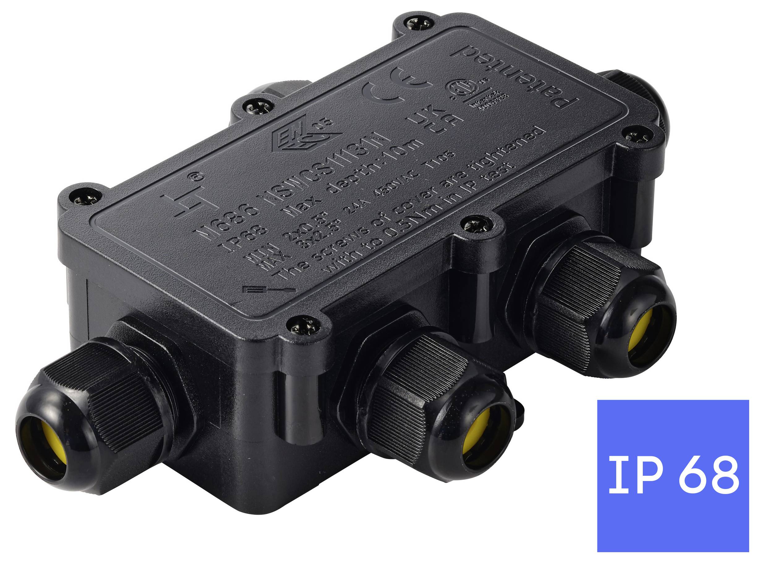 TRU COMPONENTS Abzeigdose IP68 wasserdicht, 5 Eingänge, 0,5 - 2,5mm² TC-14745284 Schwarz Inhalt: 1St.