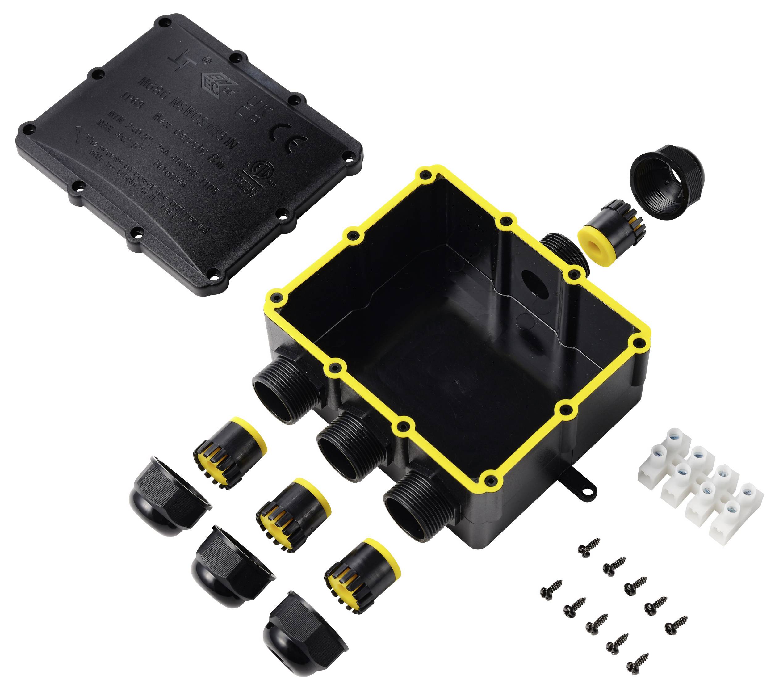 TRU COMPONENTS Abzeigdose IP68 wasserdicht, 4 Eingänge, 0,5 - 4,0mm² TC-14745292 Schwarz Inhalt: 1St.