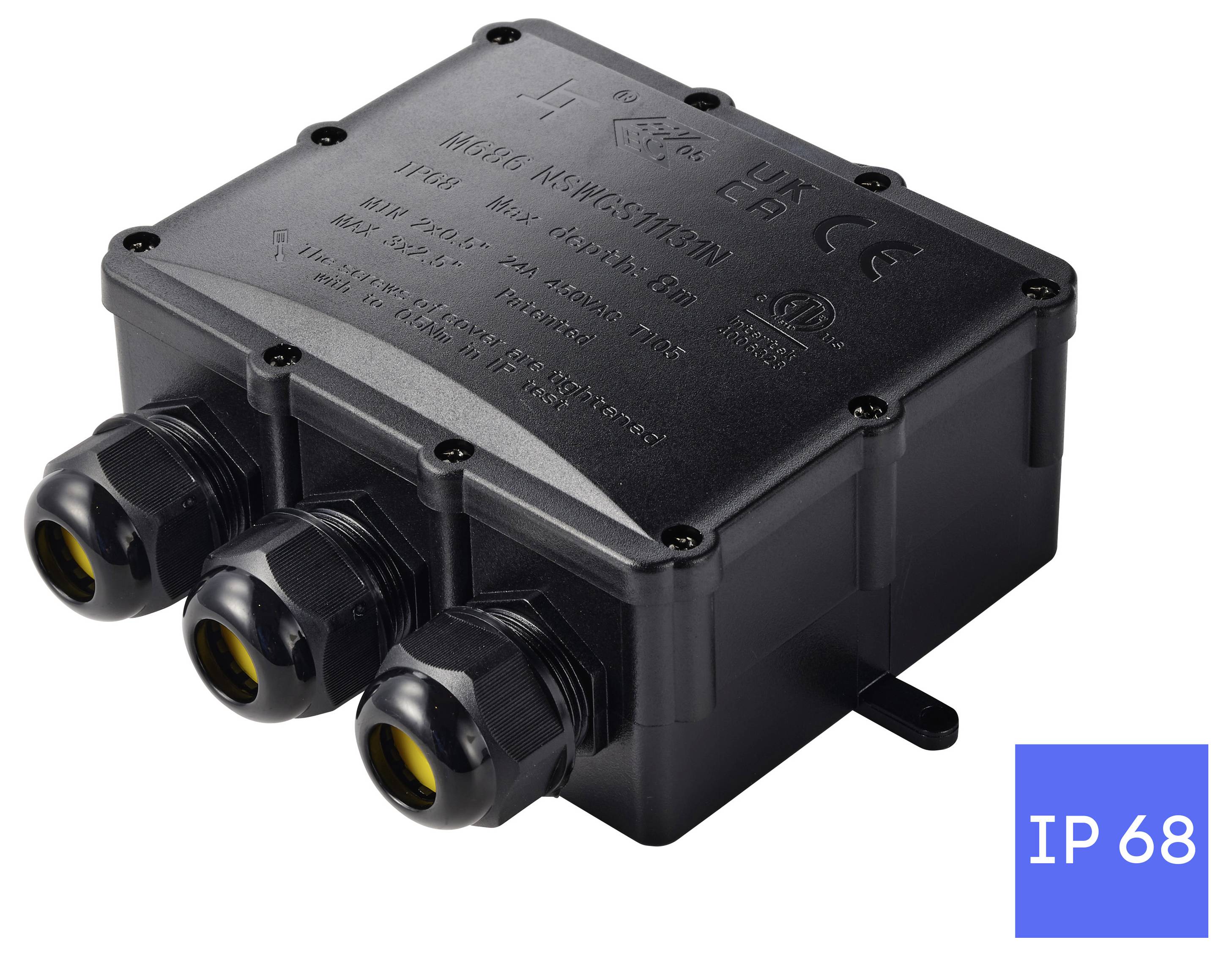 TRU COMPONENTS Abzeigdose IP68 wasserdicht, 4 Eingänge, 0,5 - 4,0mm² TC-14745292 Schwarz Inhalt: 1St.