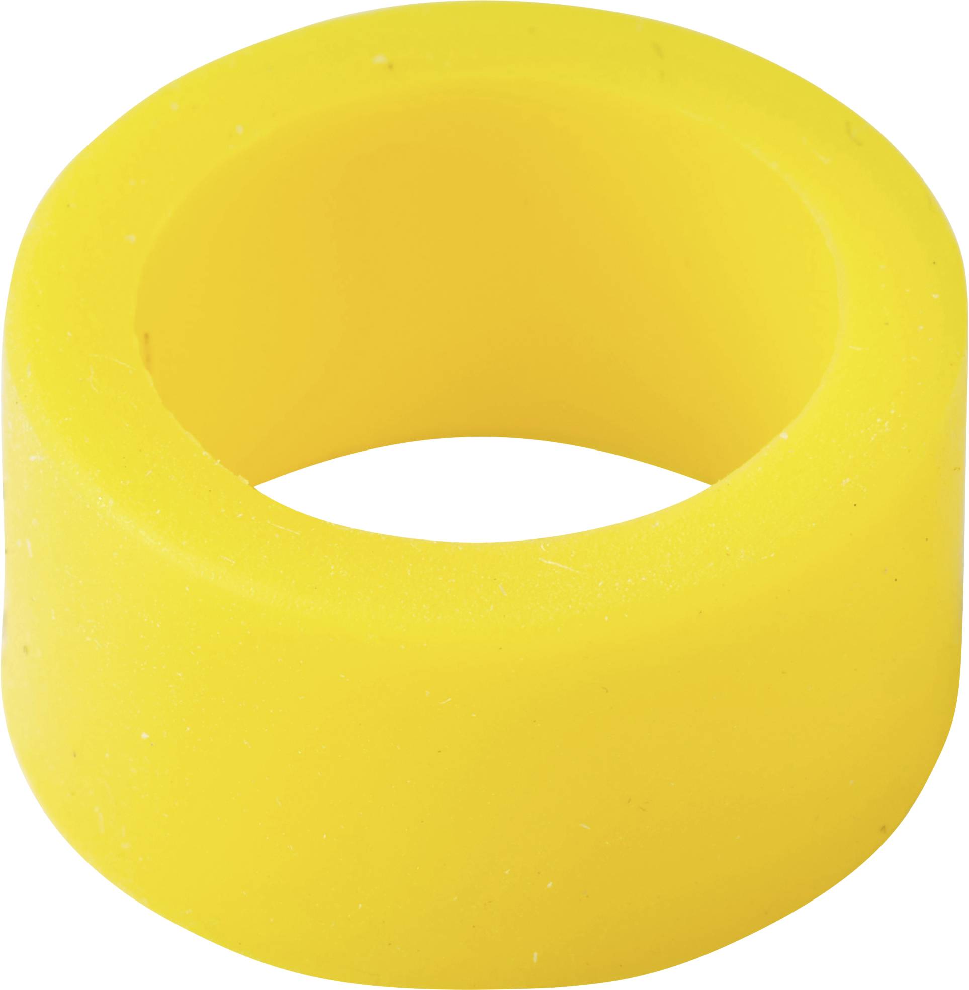 Gelber zylindrischer Ring mit hohlem Mittelteil, isoliert auf weißem Hintergrund dargestellt.