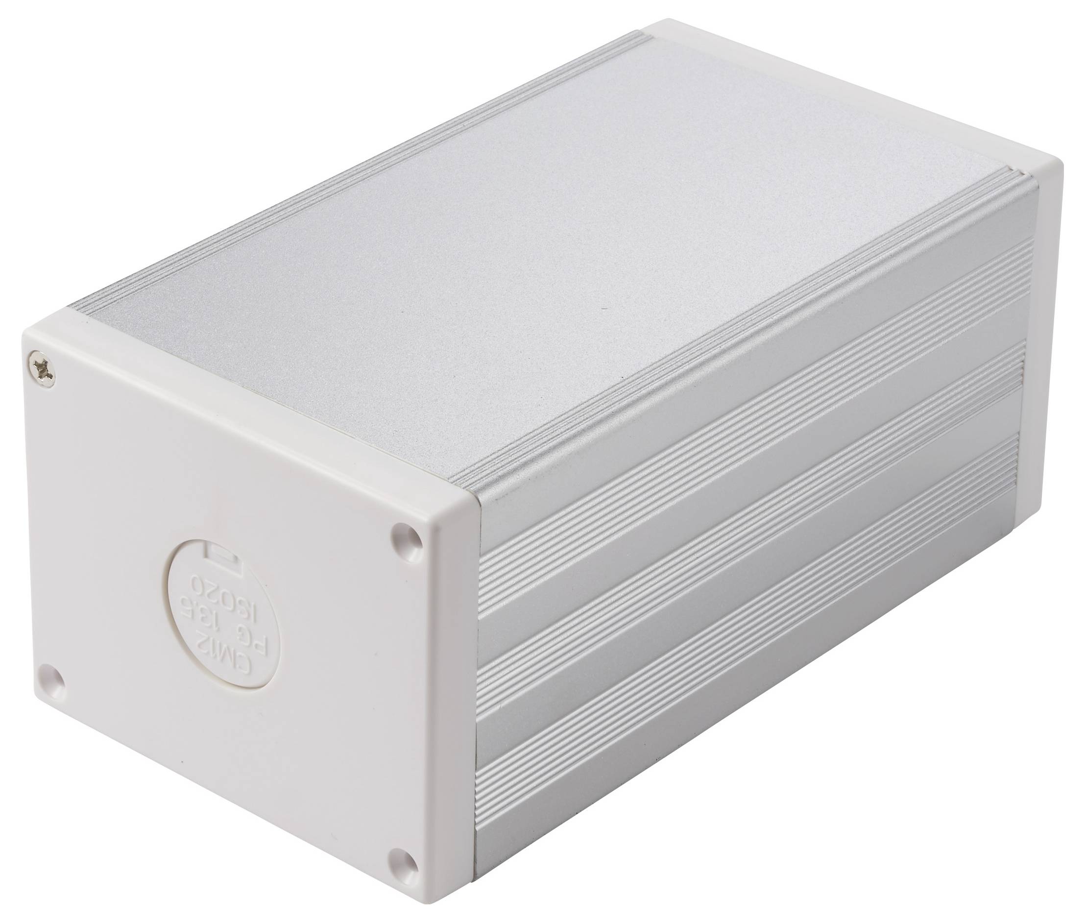 Silberner rechteckiger Aluminium-Elektronik-Projektgehäuse mit abnehmbaren Endblenden und Eckschrauben