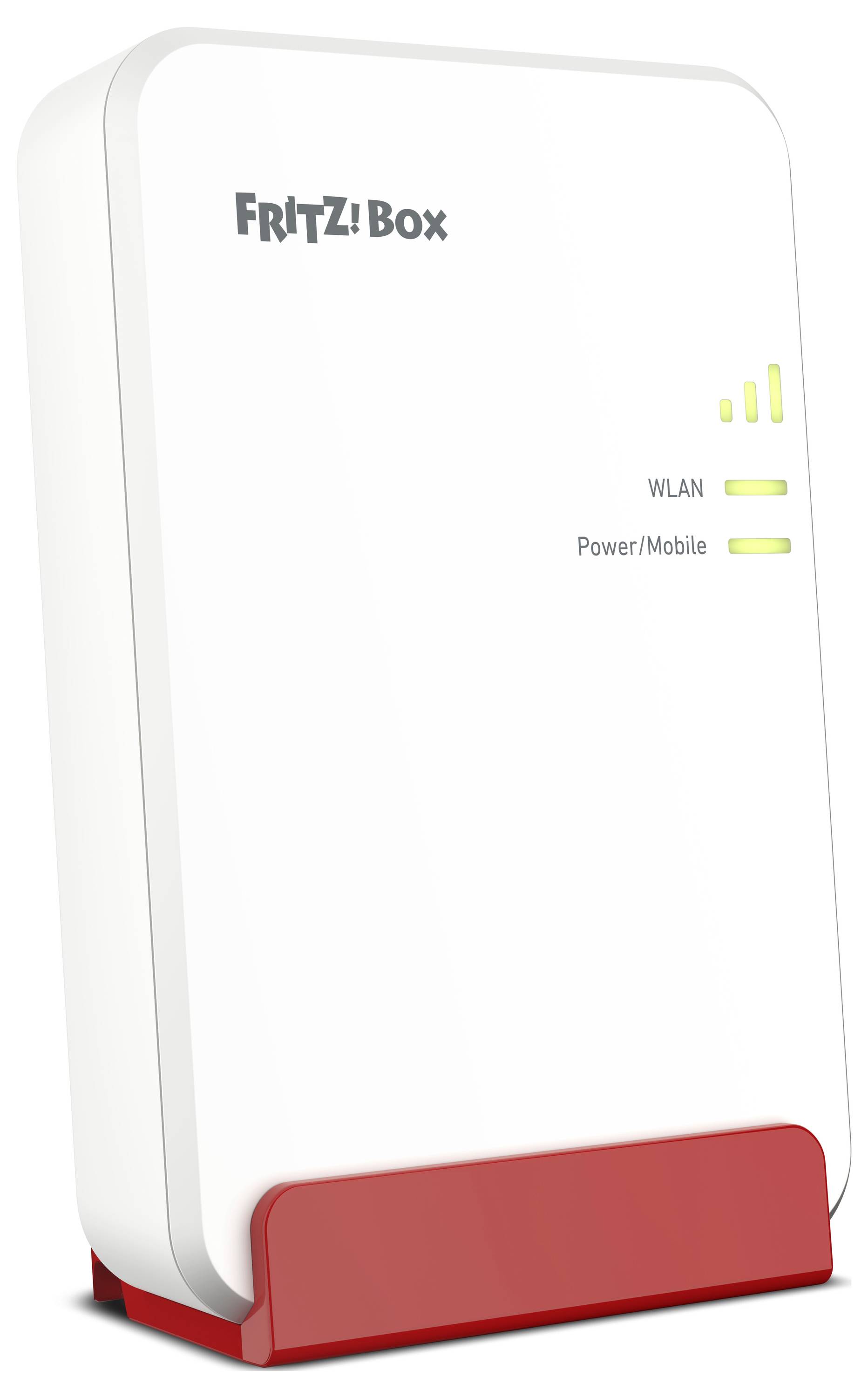 Ein weiß-rot farbiger kabelloses Routergerät mit der Bezeichnung 