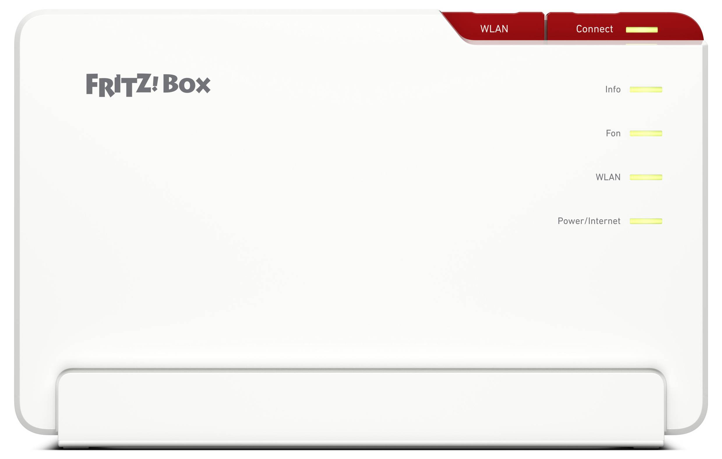 Ein weißes rechteckiges Modem mit der Bezeichnung „FRITZ!Box