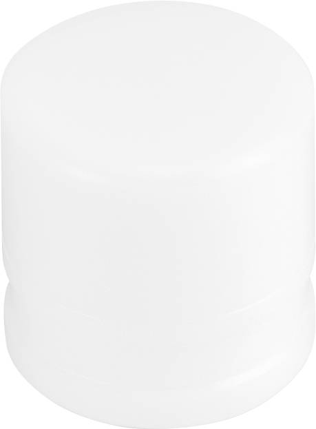 Eine weiße zylindrische Kunststoffkappe ohne Markierungen oder Etiketten.