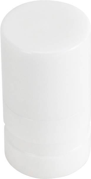 Ein einfacher weißer zylindrischer Behälter mit glatter Oberfläche, wahrscheinlich zum Aufbewahren von Lippenstift oder Deodorant verwendet, vor weißem Hintergrund gezeigt.