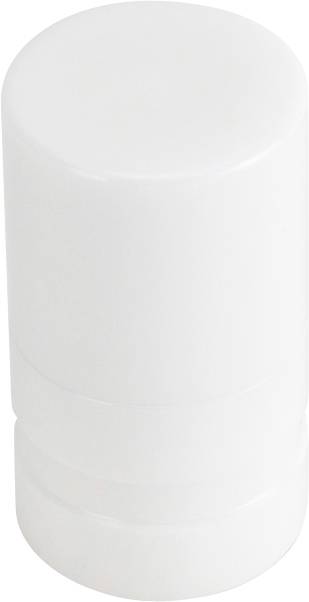 Ein weißer, zylindrischer Deodorantstift mit einer glatten Oberfläche wird vor einem schlichten Hintergrund gezeigt.