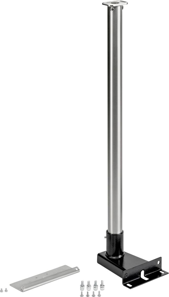 Metallstützpfosten mit schwarzer Basis und rechteckiger Montageklammer. Enthält Schrauben zur Installation. Geeignet für Strukturunterstützungszwecke.