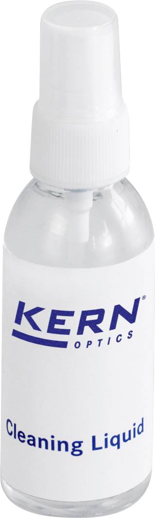 Klare Sprühflasche mit der Aufschrift „Kern Optics Cleaning Liquid