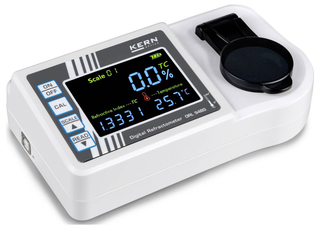 Digitales Refraktometer mit einem Display, das „Skala 0