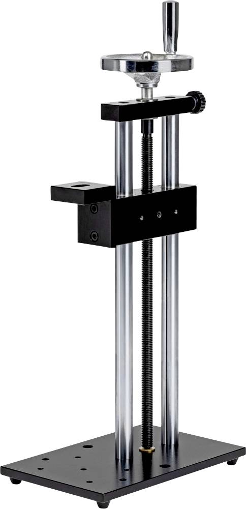 Verstellbarer Ständer mit vertikalen Stangen, einem Griff oben und einer Basis, der zur Unterstützung von wissenschaftlichen Geräten oder Laborausrüstung verwendet wird.