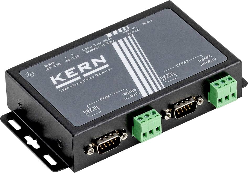 Ein schwarzes Gerät mit der Bezeichnung „KERN 2 Ports Serial Device Converter
