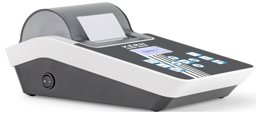 Ein kompaktes elektronisches Gerät mit einer Papierrolle, ausgestattet mit Navigationsschaltflächen und einem Display-Bildschirm. Wird zum Drucken von kleinen Quittungen oder Messwerten verwendet.