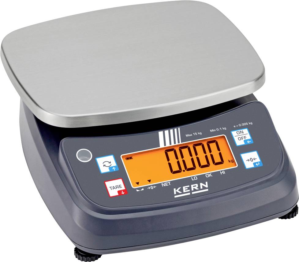 Digitale Waage mit Edelstahlplattform und orangefarbigem Backlight-Display, das 