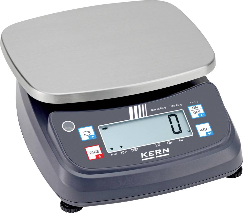 Digitale Küchenwaage mit flacher Metalloberfläche und LCD-Display mit der Anzeige „0