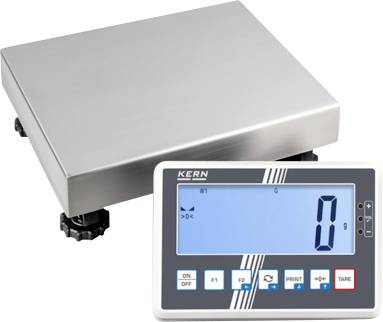 Digitale Metallwaage mit blauem Display, das Null anzeigt. Die Bedienblende verfügt über Tasten für Stromversorgung, Druck und Tara-Funktionen.