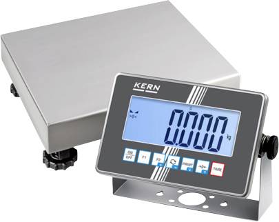 Eine digitale Waage mit einer Plattform aus Edelstahl und einem elektronischen Anzeigefeld, das „0.000 kg