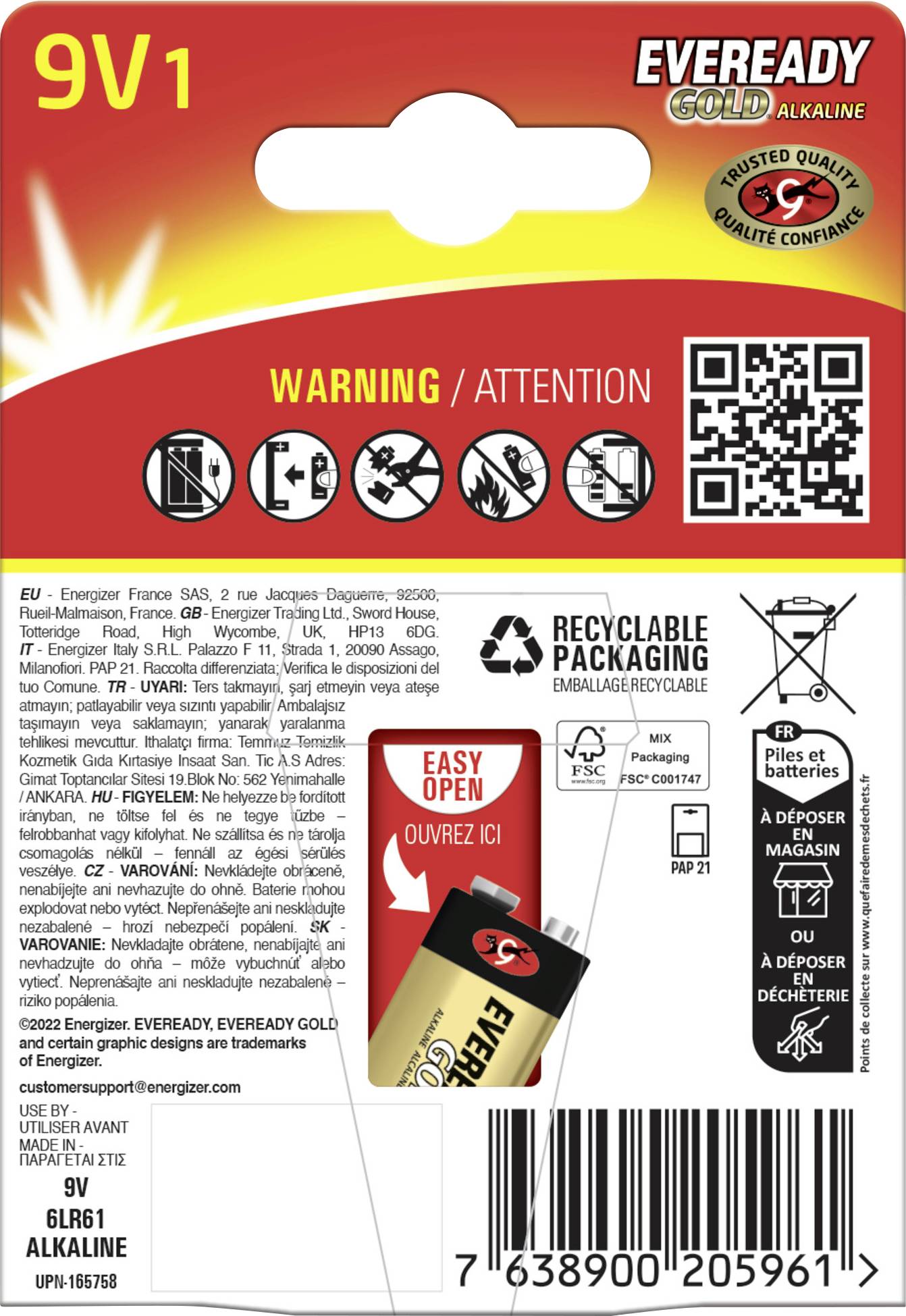 Verpackung der Batterie „9V1