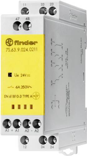 Finder 7S.63.9.024.0211 Koppelrelais Nennspannung: 250 V Schaltstrom (max.): 6 A 2 Schließer, 1 Öff