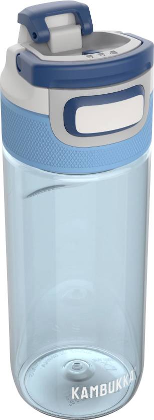 Eine blaue und graue wiederverwendbare Wasserflasche von Kambukka mit Schraubdeckel und Auslauf, konzipiert für einfache Flüssigkeitszufuhr beim Sport oder auf Reisen.