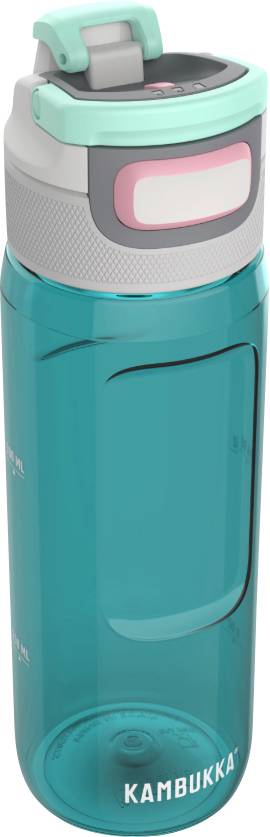 Eine blaue Kambukka-Trinkflasche mit Klappdeckel und Tragegriff, entworfen für Portabilität und einfaches Trinken.