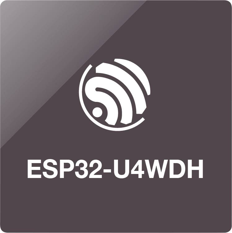 Weißes Symbol, das einem Wi-Fi-Icon ähnelt, über dem Text „ESP32-U4WDH