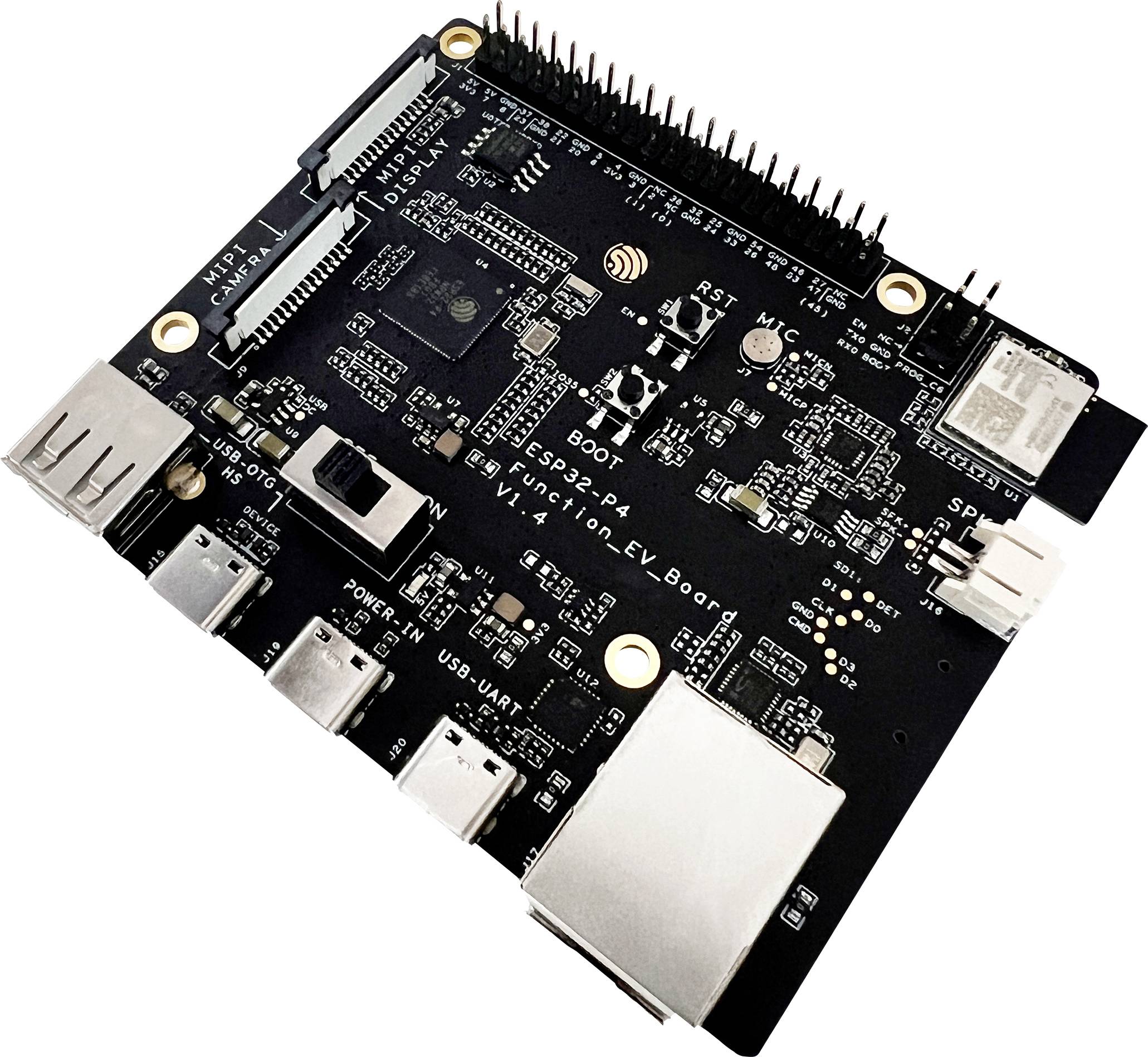 Eine schwarze Leiterplatte mit mehreren Anschlüssen und Komponenten mit den Bezeichnungen „BOOT