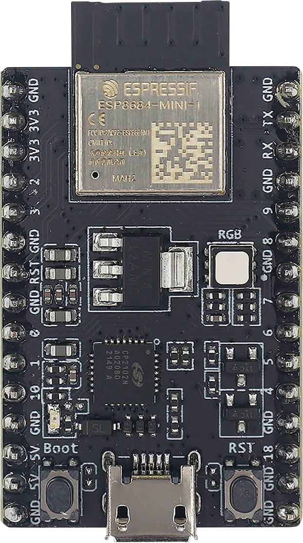 Ein Mikrocontroller-Board mit der Bezeichnung „ESPRESSIF ESP8684-MINI-1