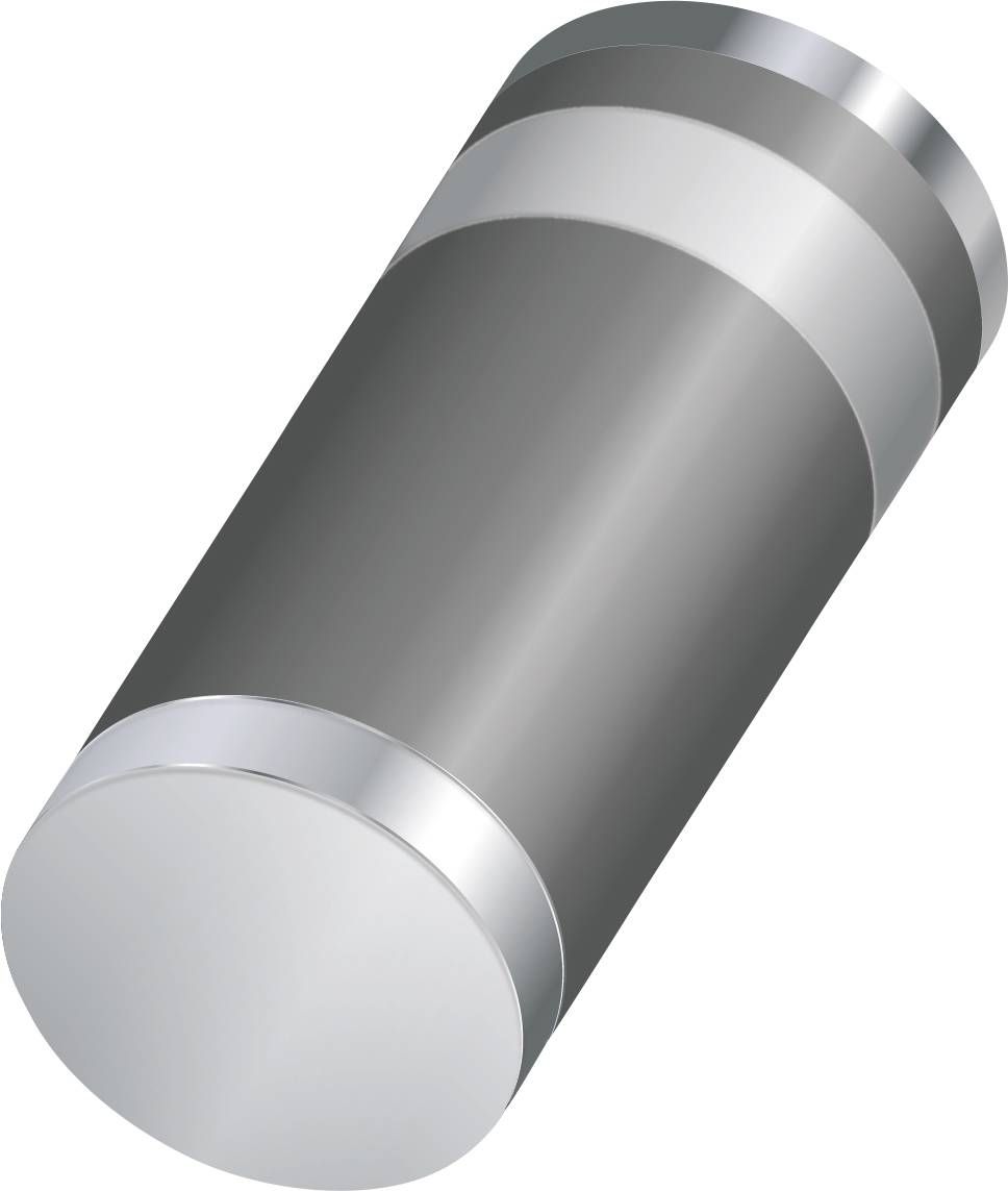 Ein zylindrisches, grau und silbernes Metallobjekt mit einer glatten, glänzenden Oberfläche, nach rechts geneigt, das einer Batterie ähnelt.