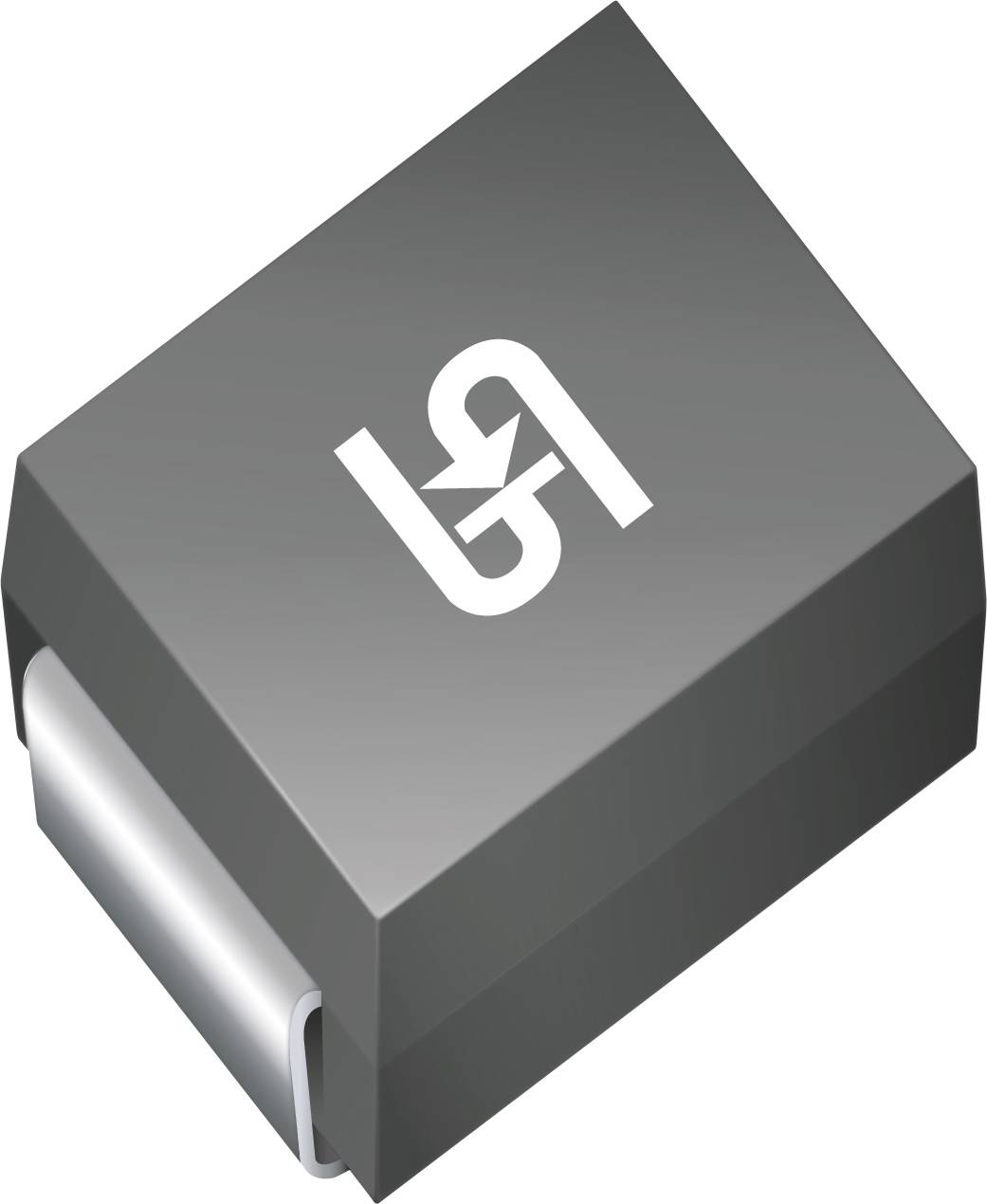 Ein schwarz-silberner Druckschalter mit einem weißen Logo oben, das ineinander verschlungenen Buchstaben 'G' und 'L' ähnelt.