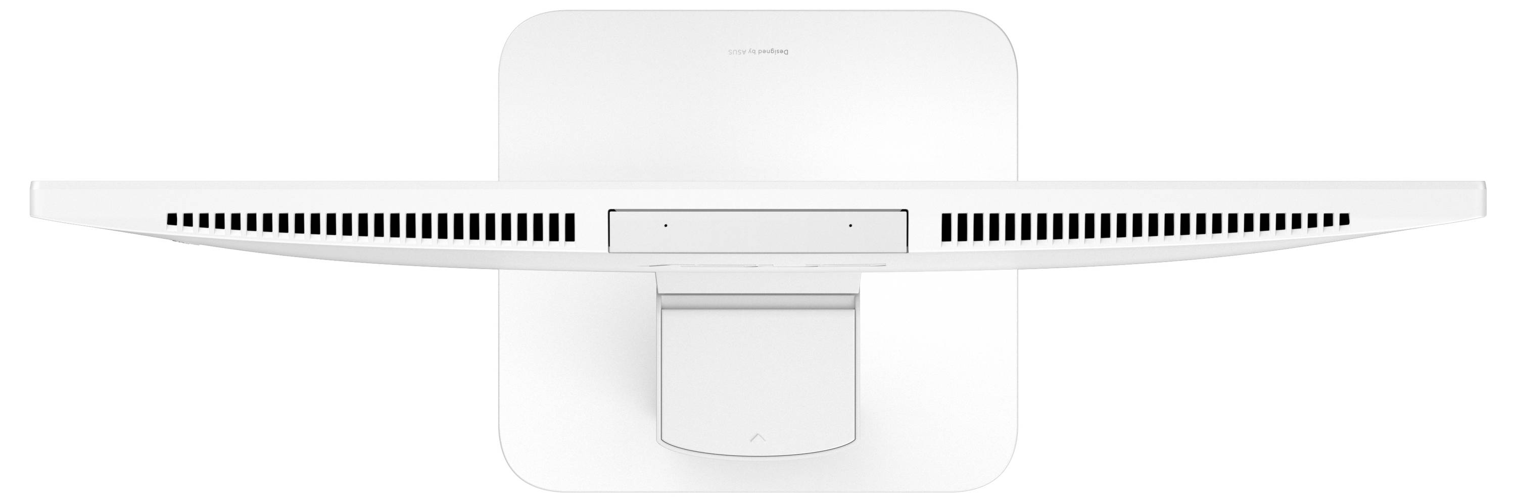 Ein Desktop-Computer mit weißer Tastatur und Maus auf einem Holztisch, auf dem eine malerische Landschaft mit Bergen und Grünflächen angezeigt wird. Der Text lautet „Minimalistische Ästhetik, maximale Leistung ASUS V470 AiO.