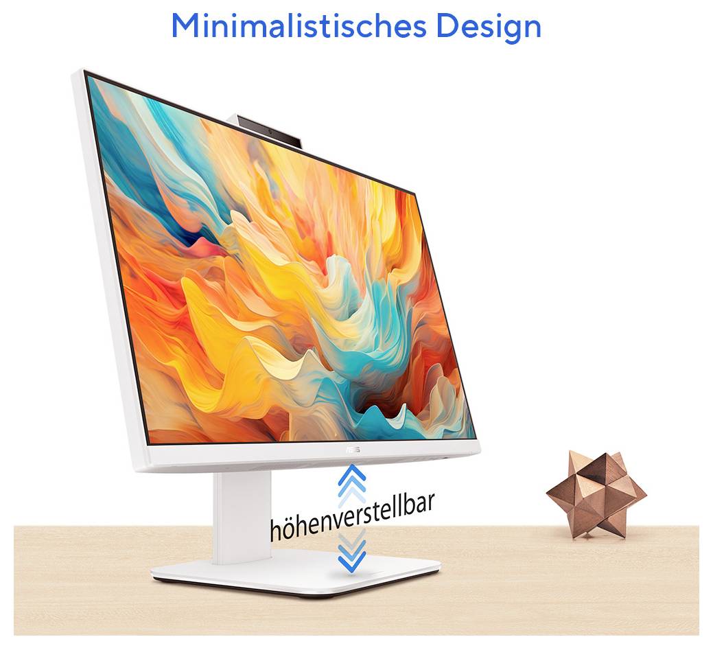 Ein moderner Computerbildschirm, der lebendige abstrakte Kunst mit den Bezeichnungen 
