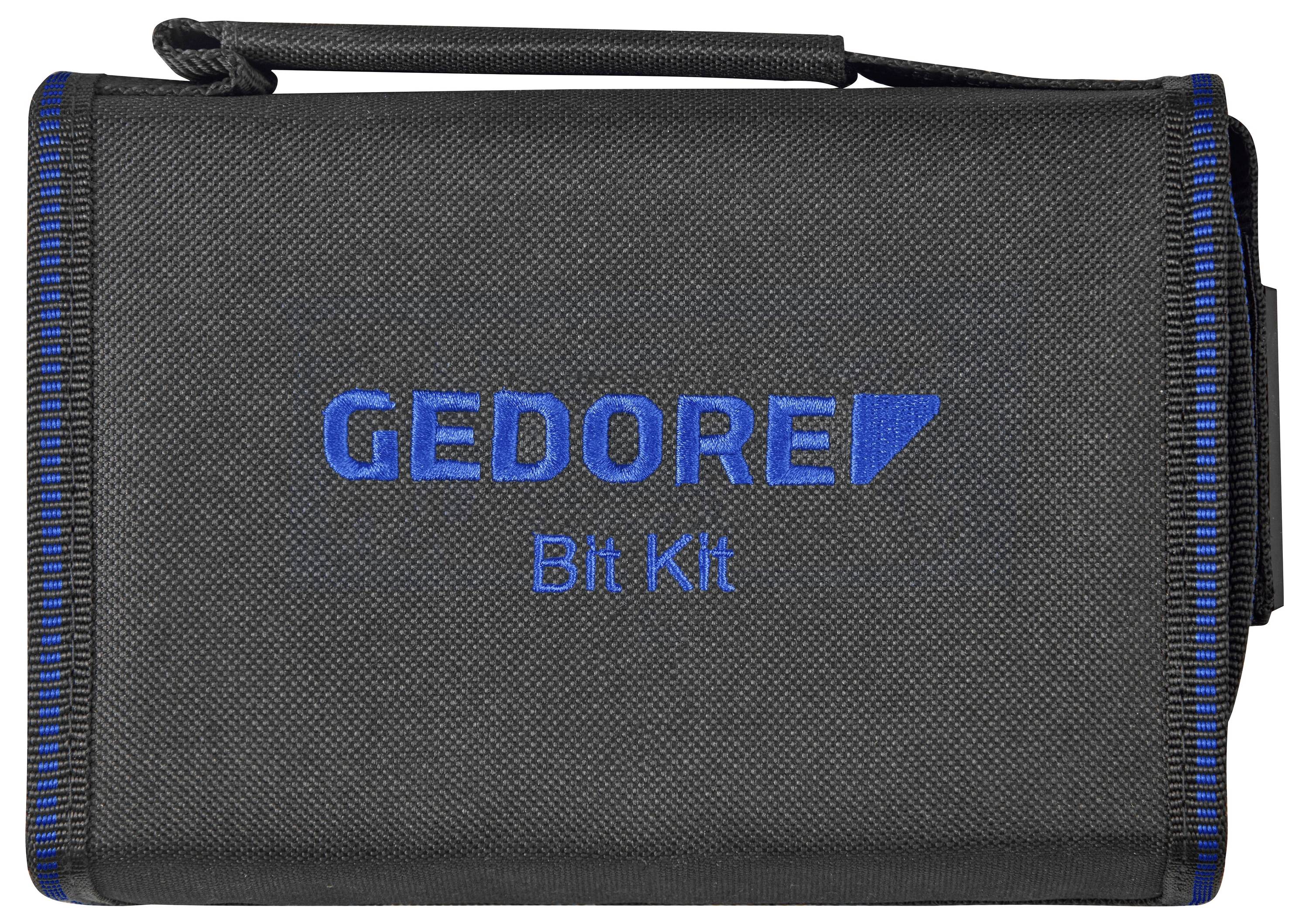 Eine schwarze und blaue Werkzeugtasche mit der Aufschrift „GEDORE Bit Kit