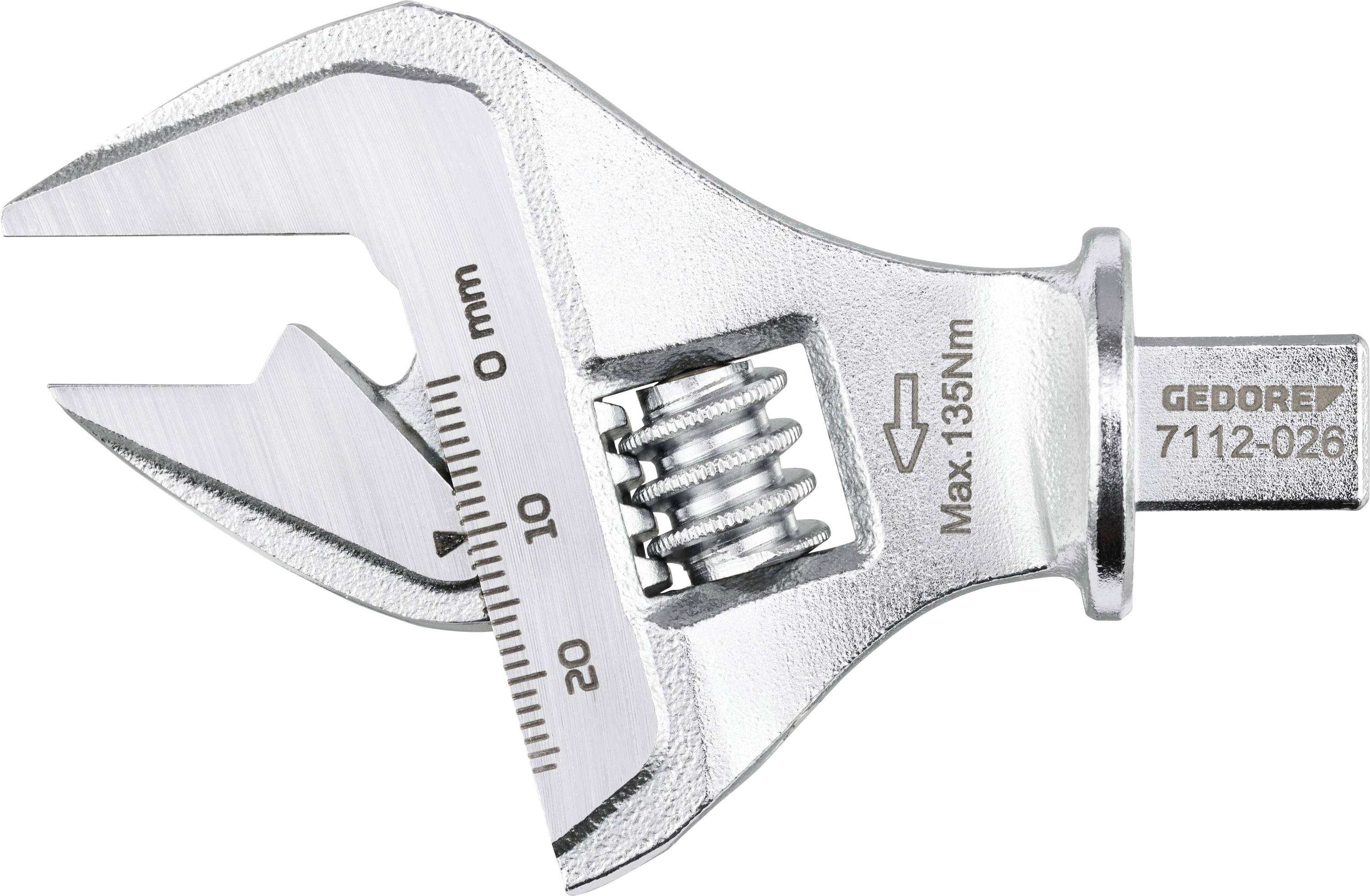 Ein Kopf eines Verstellschlüssels aus Metall mit Messskalen und einer maximalen Drehmomentgrenze von 135 Nm.