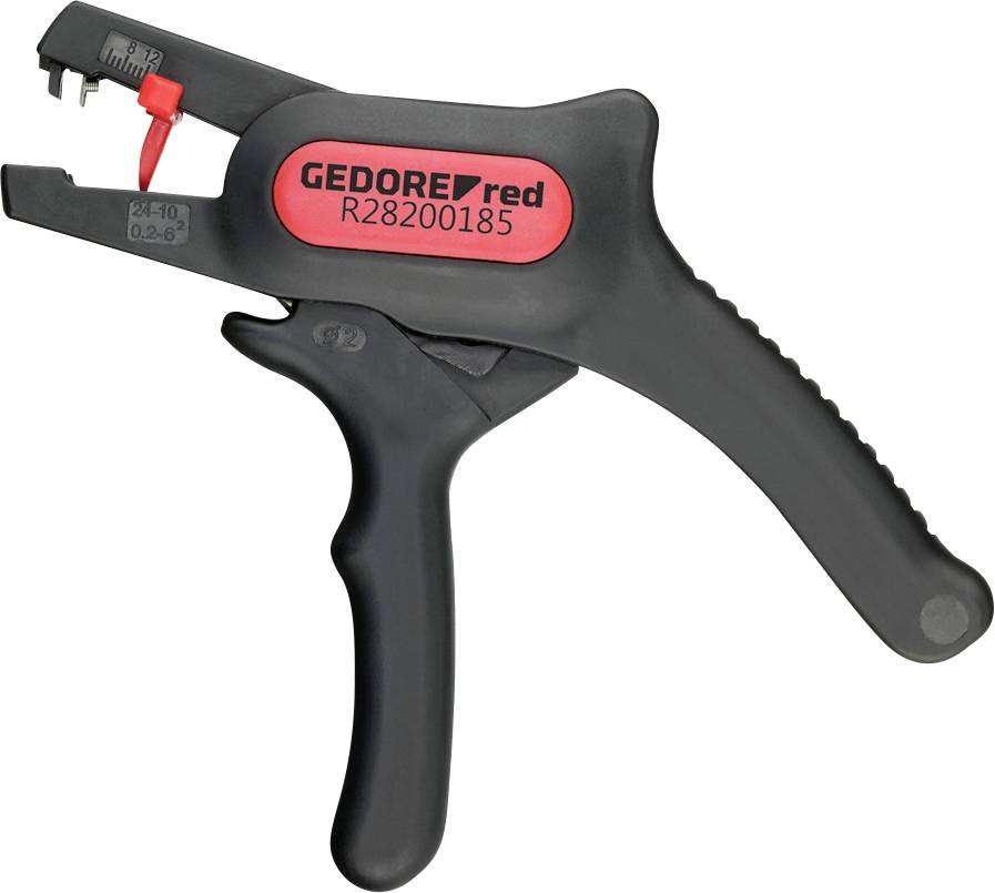 Isolierter Drahtabisolierzangen-Werkzeugs in Schwarz und Rot mit dem Etikett „GEDORE red R28200185