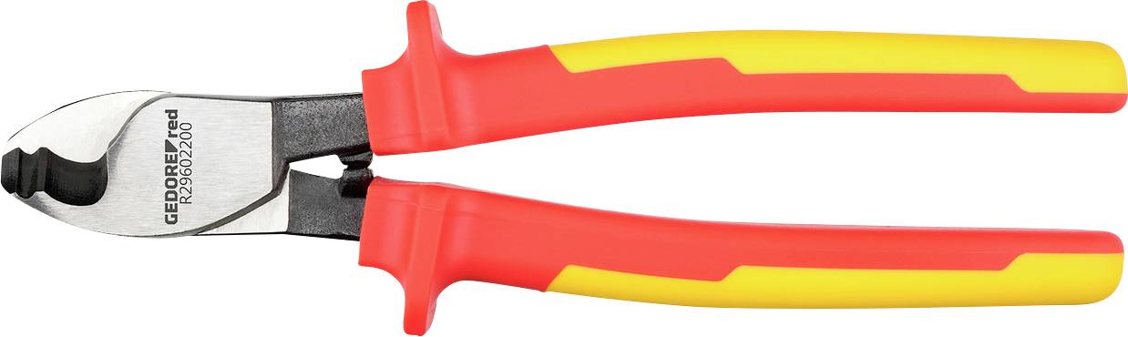 Rot- und gelb isolierte Drahtschere mit ergonomischen Griffen, entwickelt zum sicheren Schneiden von Kabeln.