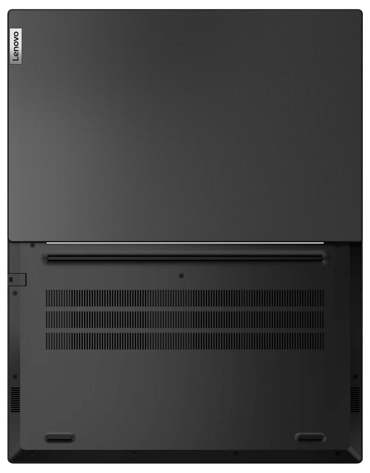 Bodenansicht eines Lenovo-Laptops mit der Unterseite des Panels, Belüftungsgittern und dem hinteren Scharnier-bereich.