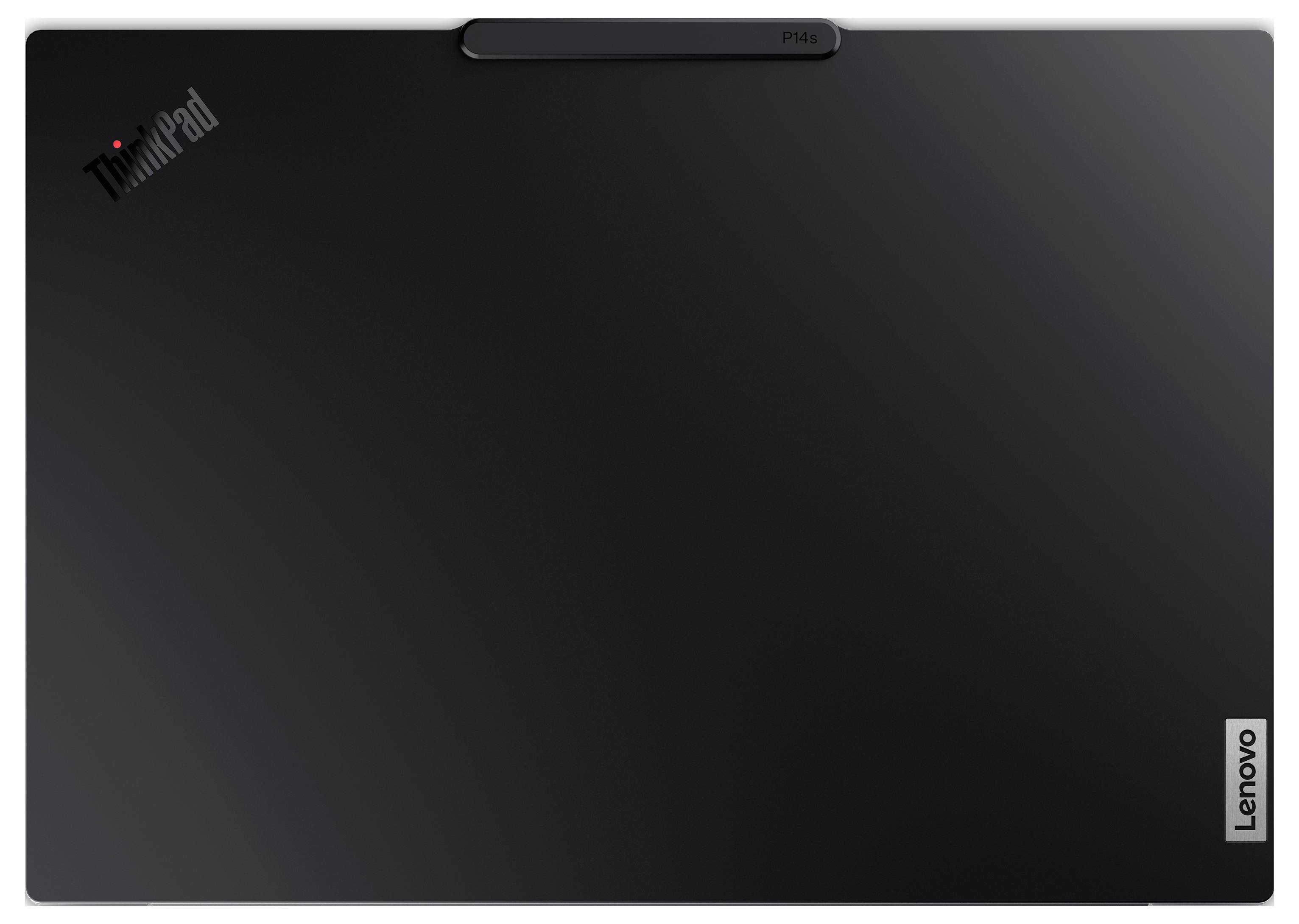 Geschlossener schwarzer Lenovo-Laptop mit den Logos 