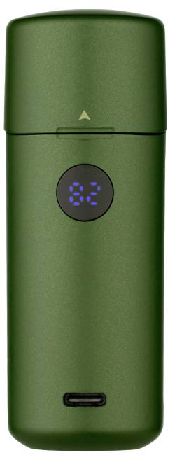 Grünes tragbares Gerät mit digitaler Anzeige, die „82