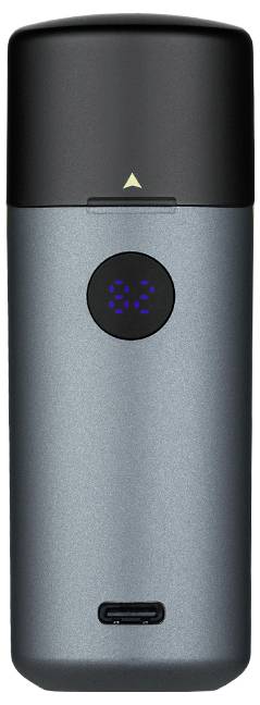 Ein elegantes, grau und schwarzes elektronisches Gerät mit einem kleinen digitalen Display, das „83