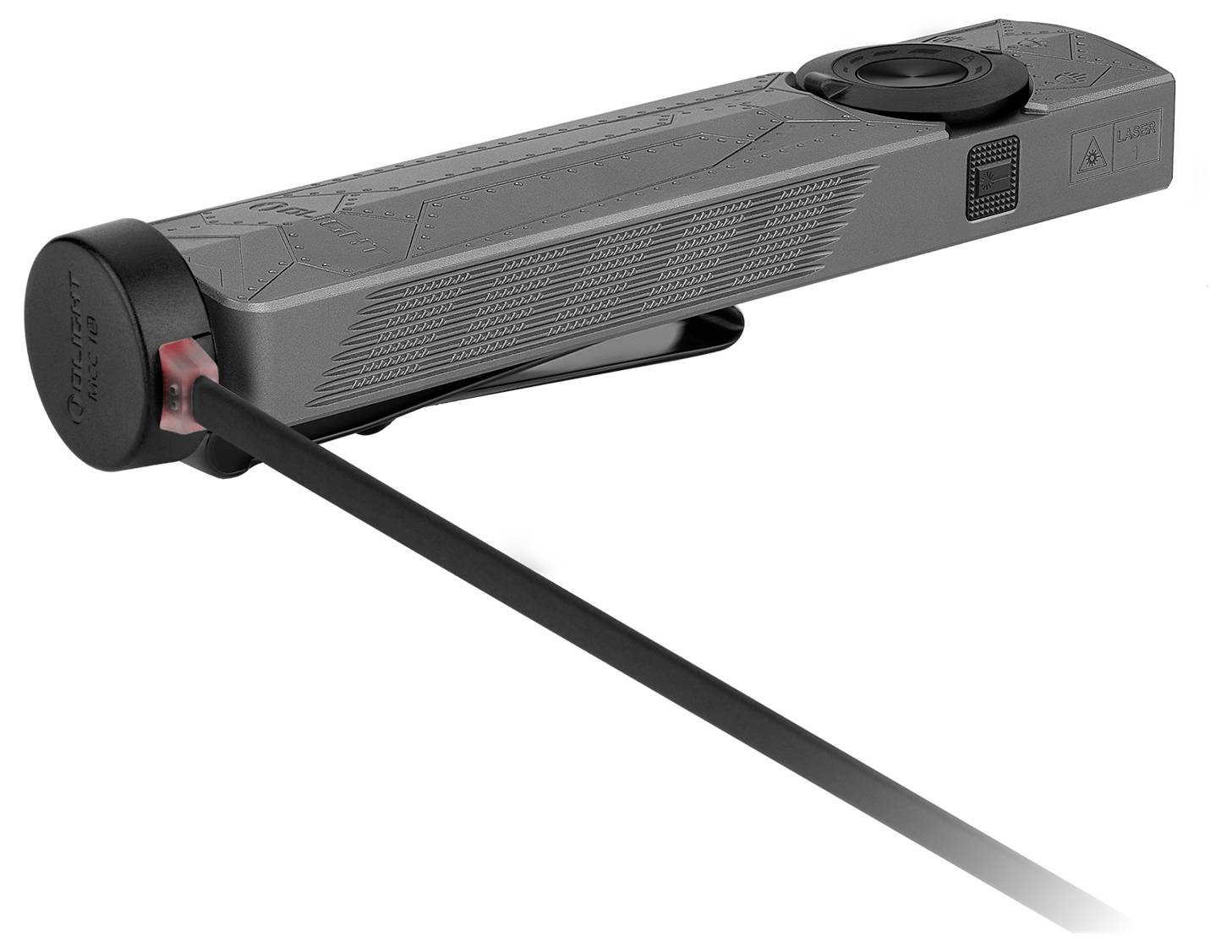 Ein kompaktes Lasermessgerät mit digitalem Display und einem langen, dünnen Messstab, der sich von ihm erstreckt, entwickelt für präzises Messen.