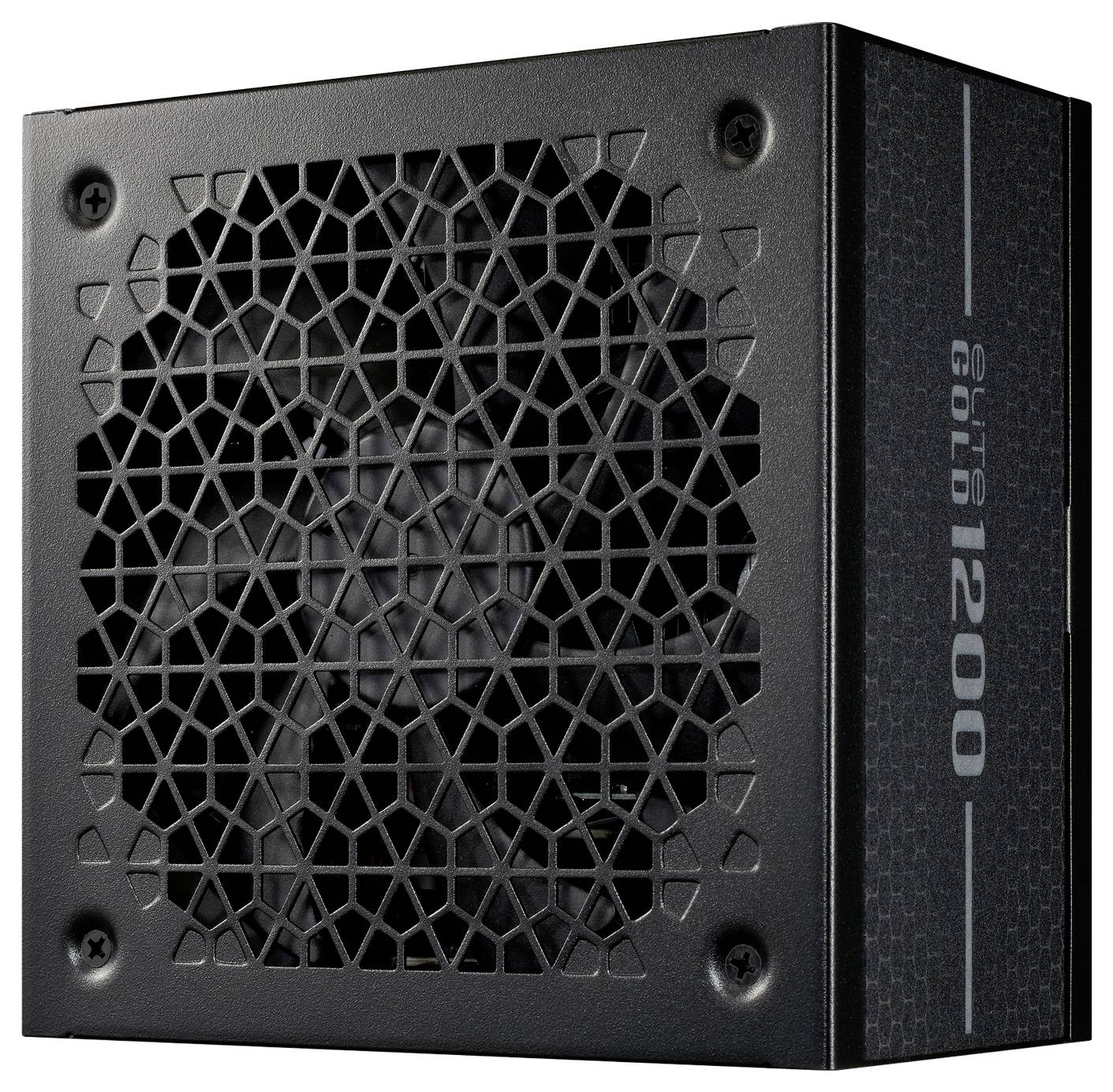 Stromversorgungsgerät 'Elite Gold 1200' mit schwarzem Maschenrost und sichtbarem Kühlventilator.