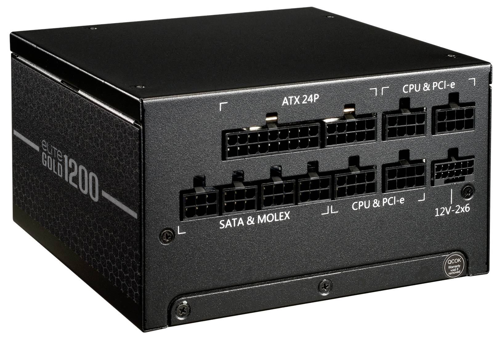 Eine schwarze modulare Stromversorgungseinheit mit der Bezeichnung „Super Gold 1200